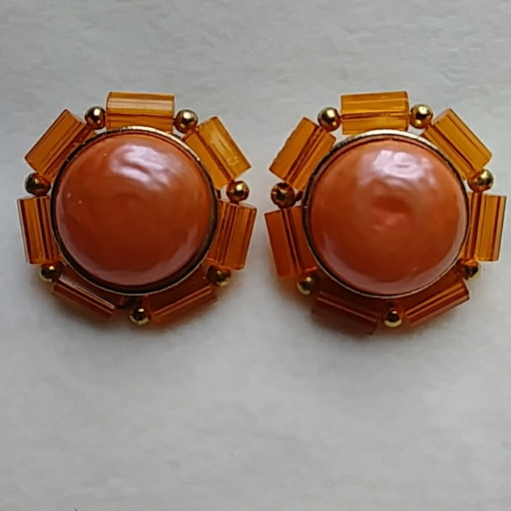 Vintage Orange Sherbert Clip Earrings